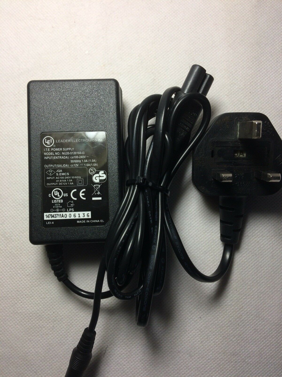 NEW LEI NU20-5120160-13 12V 1.6A AC Power SUPPLY CHARGER